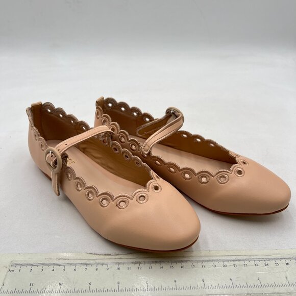 miss left Nude Wave Shaped Edge with Circular Holes Single Strap Buckle Flat - Picture 4 of 8